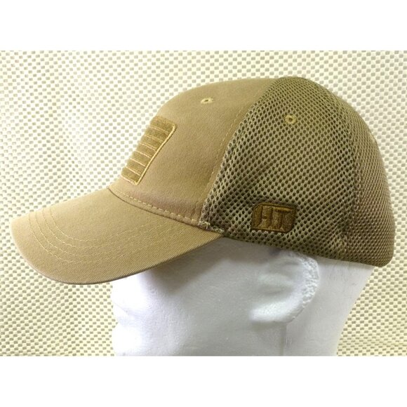 Highland Tactical Tan Mesh Back Cap With Embroidered American Flag - Picture 4 of 8